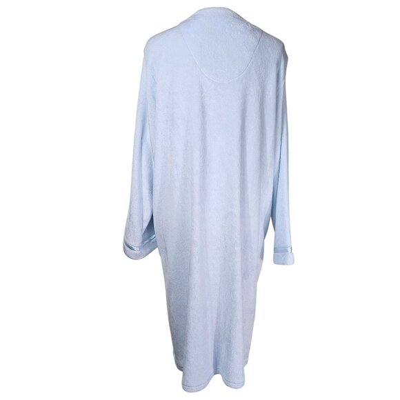 Miss Elaine Soft Blue Snap-Front Plush Robe Sz XL Satin Trim Pockets Grannycore - Picture 4 of 12